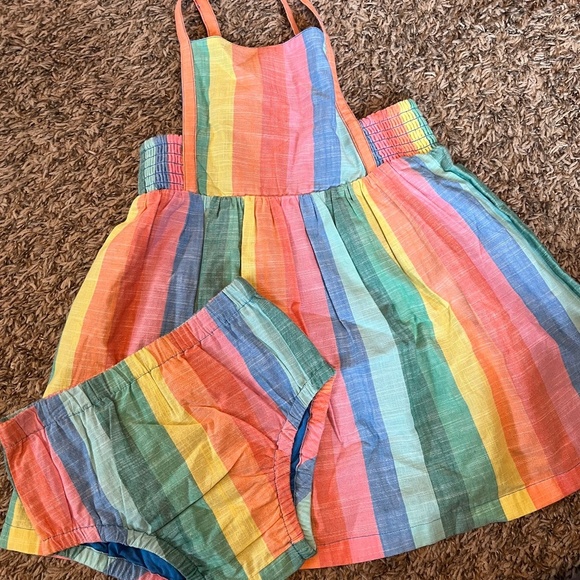 NWOT Hanna Andersson rainbow striped linen dress and bloomers set various sizes - Picture 1 of 7